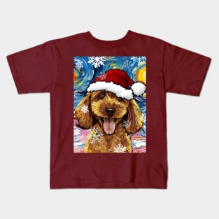 Apricot Poodle Puppy  Santa Kids T-Shirt